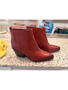 Sam Edelman Red Croc Embossed Leather Ankle Boots
